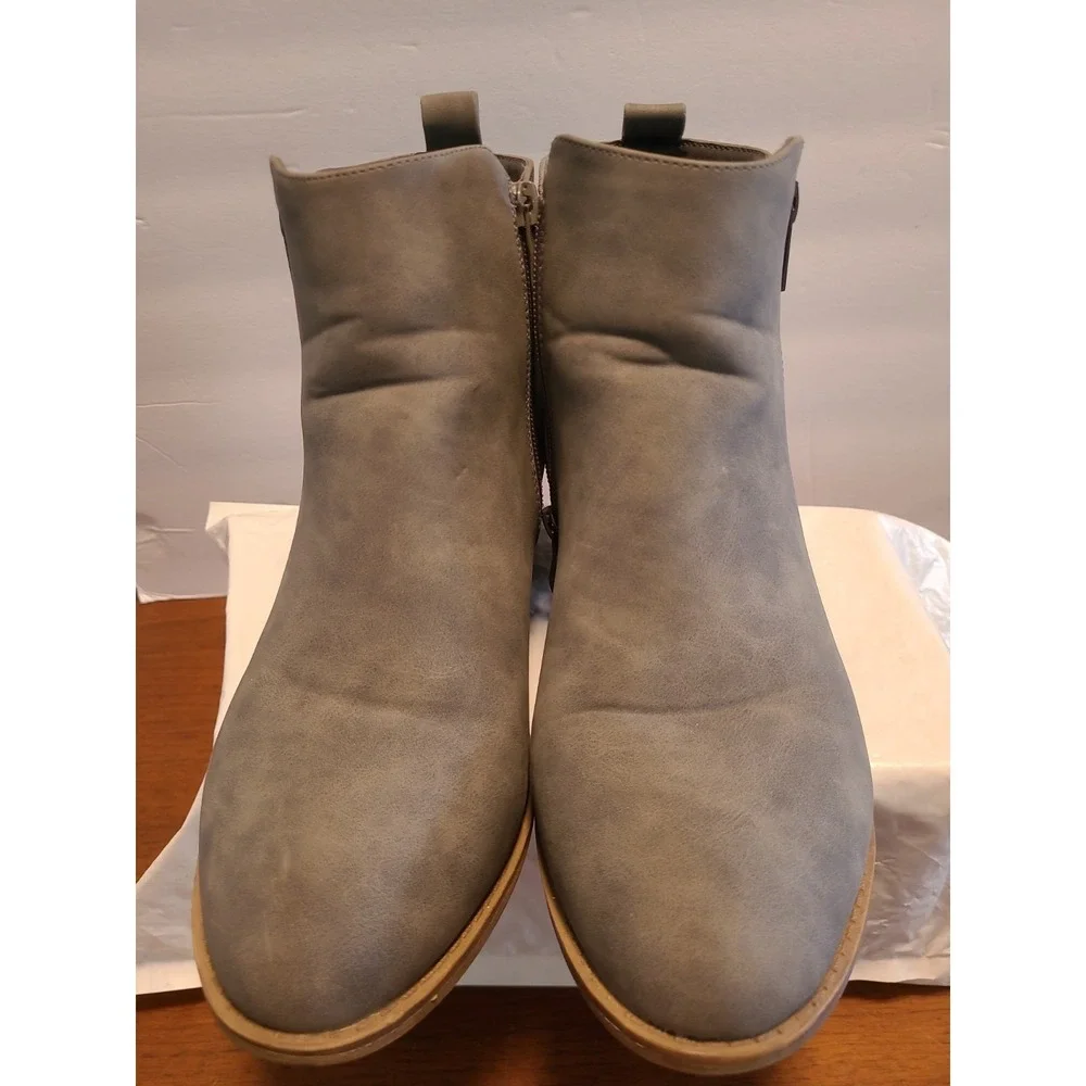 JEOSSY Women's Ankle Boots Gray Thick Heel Low Heel 905 Sz 8.5 Double Zipper